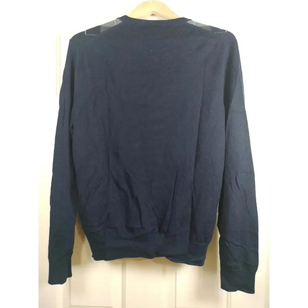 Banana Republic Men's M Argyle‎ Sweater 100% Extra Fine Merino Wool Navy Blue